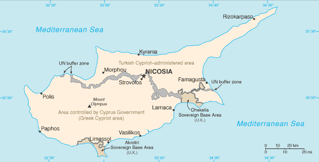 Division of  Cyprus, map
